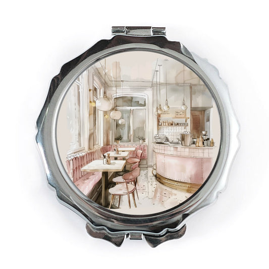 Cafe Interior Mirror, Pocket Mirror, Trendy Mirrors, Travel Mirror, Compact Mirror, Purse Mirror, Pink Cafe Art, Restaurant Art Mirror - Tawshia