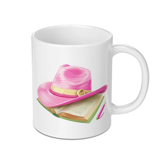 Pink Hat Mug, Book Lover Gift, Writer Mug, Coffee Mug, Novelty Mug, Gift for Her, Reading Mug - Tawshia