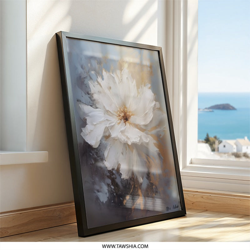 White Flower Wall Art, Floral Art Print, Botanical Art Decor, Elegant Home Decor, Bedroom Wall Decor, Living Room Decor, Gift Idea - Tawshia
