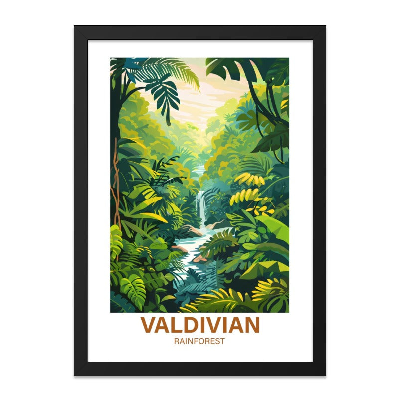 Valdivian Rainforest Wall Art, Jungle Waterfall Print, Nature Landscape Poster, Tropical Forest Decor, Exotic Scenery - Tawshia