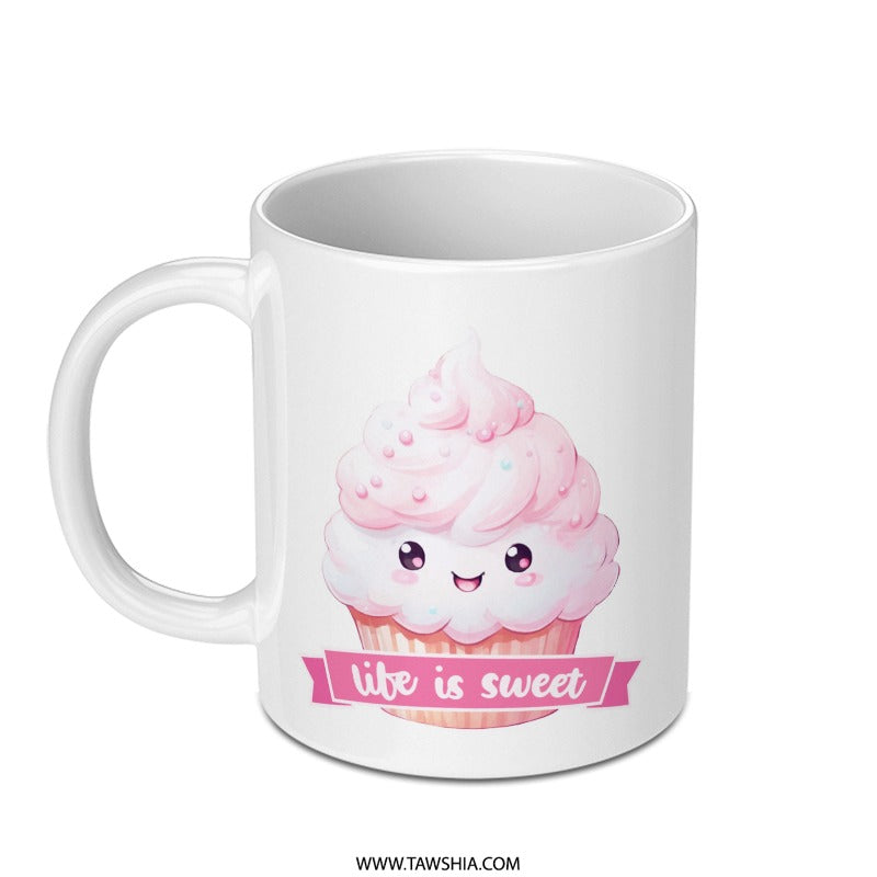 Cute Cupcake Mug, Life is Sweet, Kawaii Cupcake, Gift for Baker, Coffee Mug, Tea Mug, Food Lover Gift, Dessert Mug, Sweet Treat, Mug - Tawshia