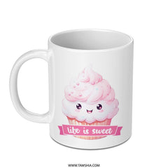 Cute Cupcake Mug, Life is Sweet, Kawaii Cupcake, Gift for Baker, Coffee Mug, Tea Mug, Food Lover Gift, Dessert Mug, Sweet Treat, Mug - Tawshia