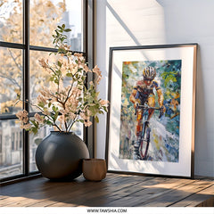 Cycling Art, Biker Wall Art, Sports Decor, Cycling Artwork, Cyclist Painting, Sport Art Print, Bike Rider Art, Race Bicycle Wall Art - Tawshia