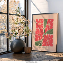 Retro Flower Wall Art, Floral Print, Botanical Art, Modern Wall Decor, Living Room Art, Minimalist Art, Home Decor, Wall Decor - Tawshia