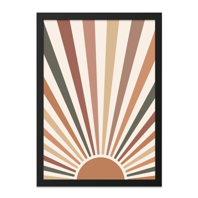 Boho Sun Wall Art, Minimalist Sunrise Print, Abstract Geometric Art, Earth Tone Decor, Retro Style Poster, Modern Art Print, Home Decor - Tawshia
