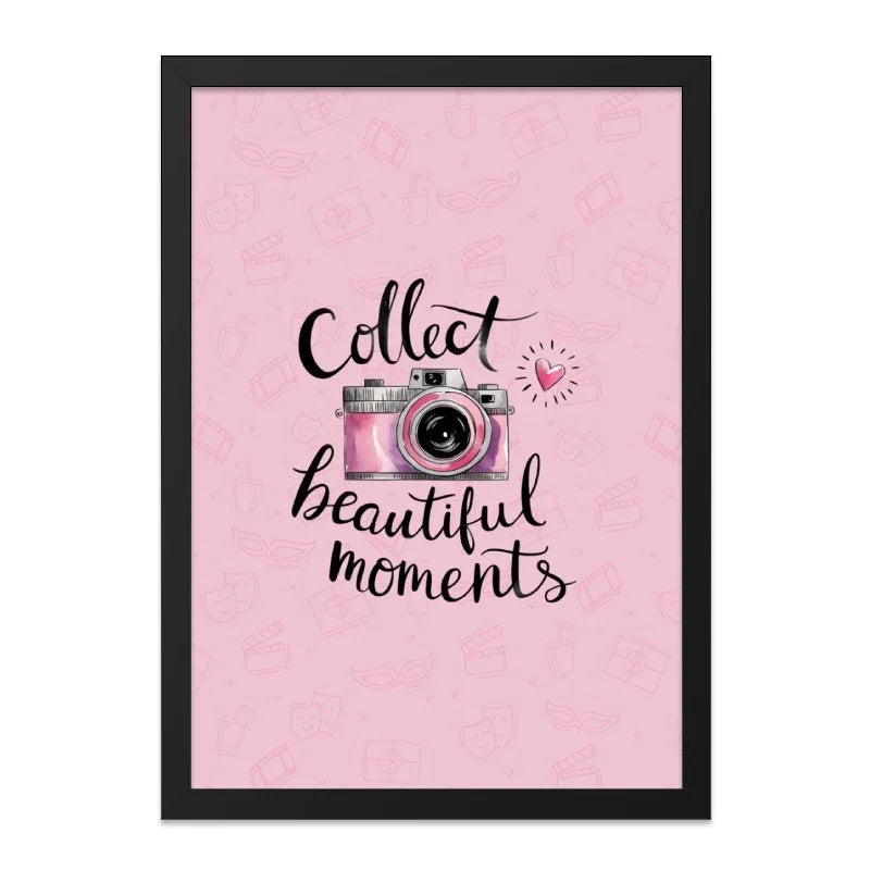 Collect Beautiful Moments Wall Art, Pink Camera Print, Inspirational Quote Decor, Photography Lover Gift, Modern Home Wall Decor - Tawshia
