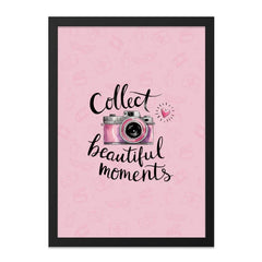 Collect Beautiful Moments Wall Art, Pink Camera Print, Inspirational Quote Decor, Photography Lover Gift, Modern Home Wall Decor - Tawshia