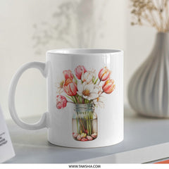 Floral Mug, Tulip Flowers Mug, Spring Mug, Watercolor Flowers Mug, Bouquet Coffee Mug, Floral Art Mug, Gift for Her, Botanical Mug - Tawshia