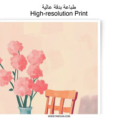 Floral Vase Photographic Prints, Chair Still Life Art, Home Decor, Pink Flowers Fine Art Prints, Warm Tones, Wall Art, Aesthetic Prints - Tawshia