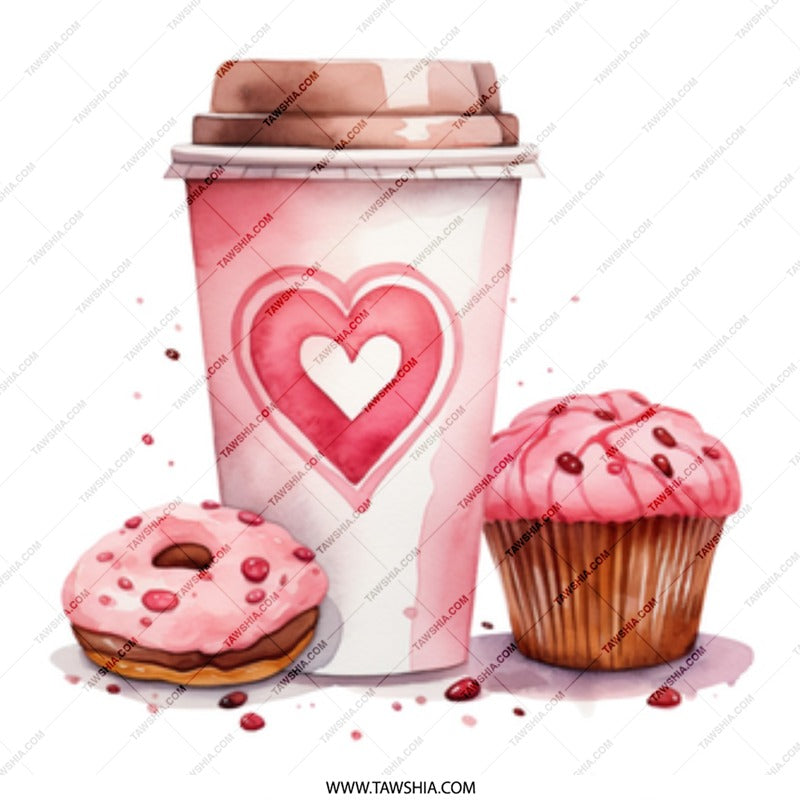 Pink Treats Mug, Watercolor Coffee Mug, Cupcake Donut, Heart Mug, Gift for Baker, Foodie Mug, Coffee Lover Gift, Cute Mug for Her - Tawshia