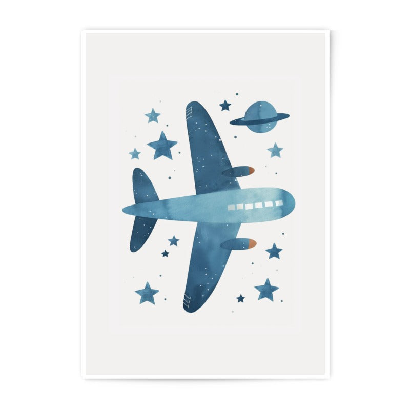 Airplane Photographic Print, Kids Room Decor, Nursery Art Print, Space Theme, Airplane Art, Plane Print, Boys Room Art, Planets Stars - Tawshia