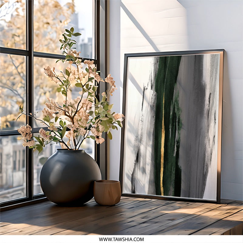 Abstract Wall Art, Green Gold Painting, Minimalist Decor, Modern Art Print, Home Office Decor, Living Room Wall Decor - Tawshia