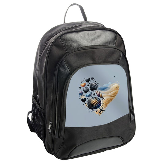 Seashell Heart Backpack, Beach Love Backpack, Coastal Pattern Back Pack, Beach Backpack, Beach Theme Day Pack, Seashells Pattern Backpack - Tawshia