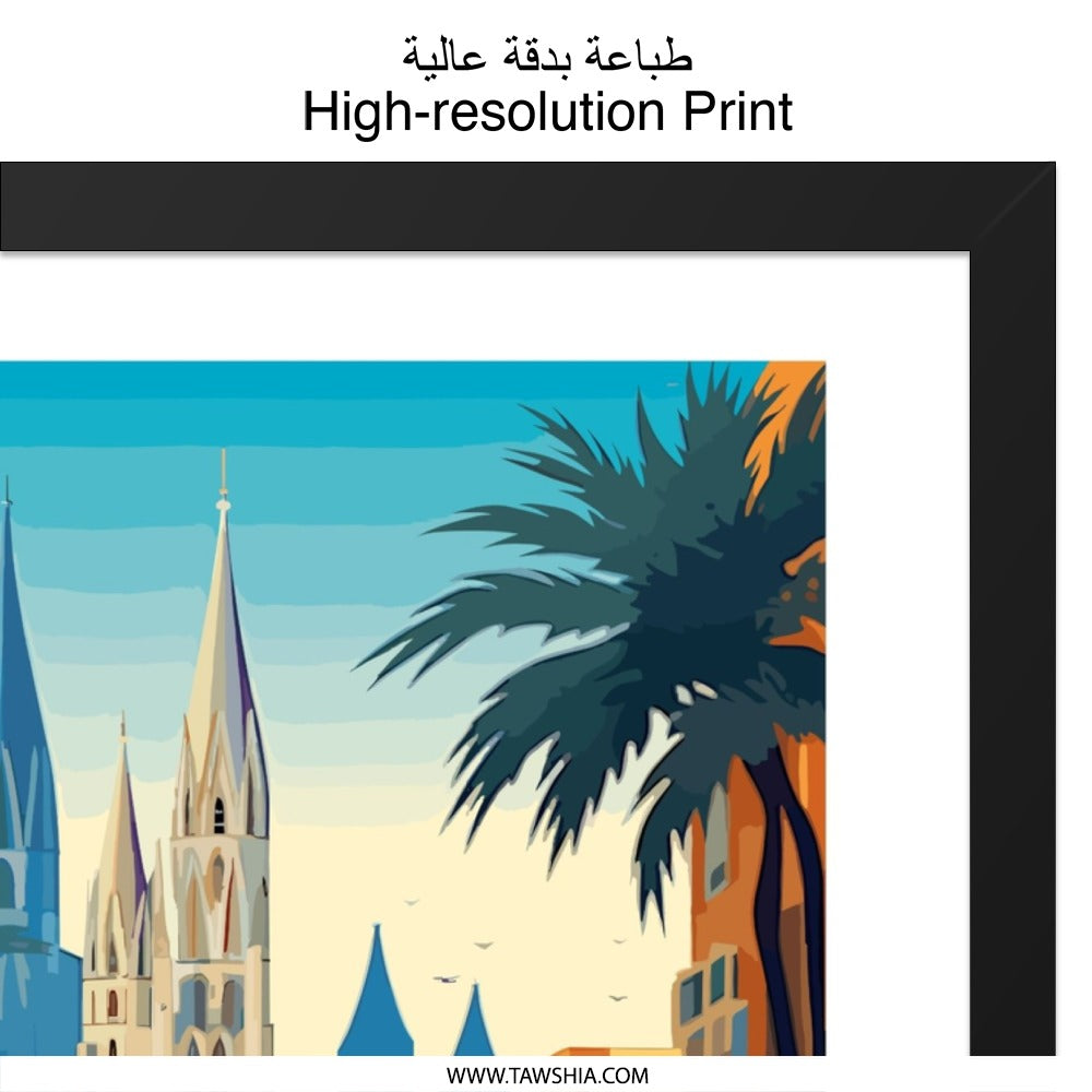 Barcelona Spain Wall Art, Cityscape Print, European Travel Poster, Gothic Architecture, Vacation Decor, Modern Art - Tawshia