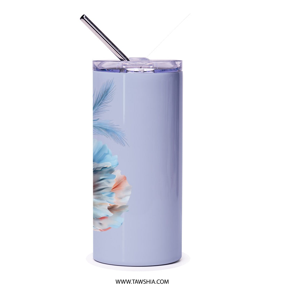 Floral Tumbler, Blue Poppy Tumbler, Flower Tumbler, Botanical Tumbler, Gift for Her, Tumbler with Straw, Floral Design - Tawshia