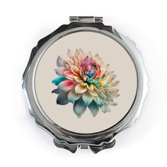 Rainbow Dahlia Pocket Mirror, Floral Handbag Mirror, Unique Flower Design, Cosmetic Mirror, Compact Mirror for Makeup, Pretty Travel Mirror - Tawshia