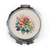 Rainbow Dahlia Pocket Mirror, Floral Handbag Mirror, Unique Flower Design, Cosmetic Mirror, Compact Mirror for Makeup, Pretty Travel Mirror - Tawshia