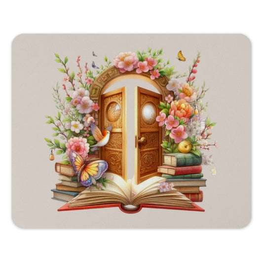 Floral Doorway Mouse Pad, Book Lover Gift, Reading Nook Decor, Butterfly Bird Desk Accessory, Cottagecore Office Supplies - Tawshia