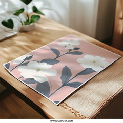 White Flower Photographic Print, Floral Wall Decor, Botanical Art Print, Modern Home Decor, Pink Background, Minimalist Art (136) - Tawshia