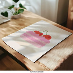 Cherry Cake Photographic Print, Food Illustration, Sweet Treat Art, Kitchen Decor, Minimalist Design, Dessert Lover Gift, Gallery Wall Art - Tawshia