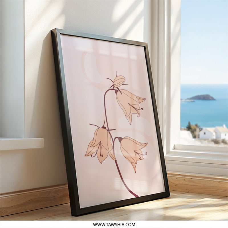 Bellflower Wall Art, Floral Illustration, Modern Minimalist Art, Neutral Tone Decor, Botanical Print, Flower Wall Decor, Gift Idea - Tawshia