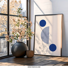 Modern Geometric Wall Art, Circle Line Art Print, Minimalist Art Decor, Abstract Shapes Artwork, Blue Wall Art, Trendy Wall Decor - Tawshia