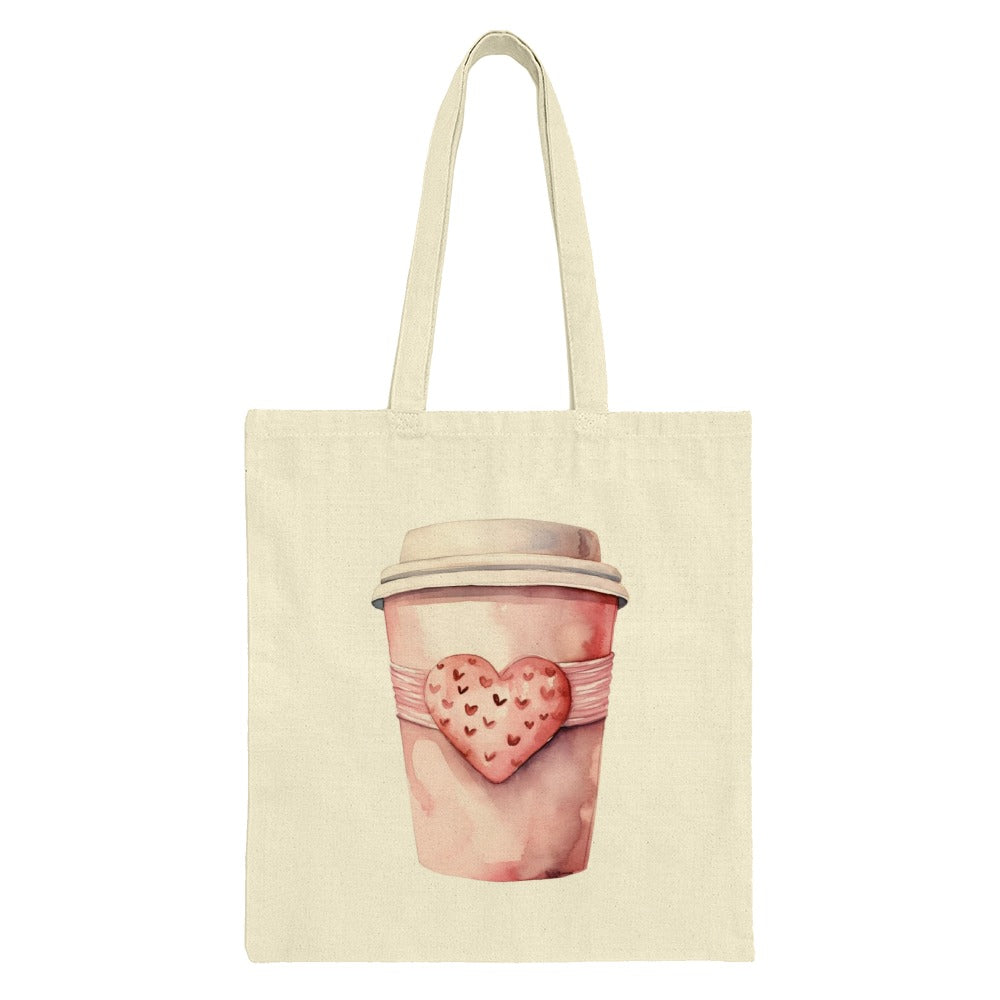 Coffee Cup Heart Tote Bag, Valentine Gift, Cute Coffee, Gift for Her, Kawaii Tote, Trendy Tote, Book Bag, Shopping Tote, Canvas Tote Bag - Tawshia