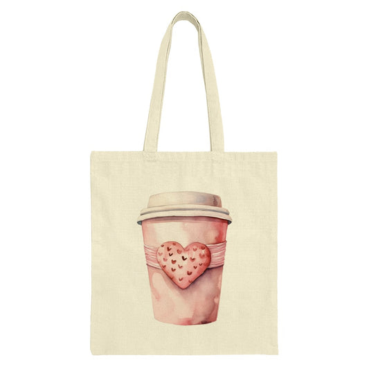 Coffee Cup Heart Tote Bag, Valentine Gift, Cute Coffee, Gift for Her, Kawaii Tote, Trendy Tote, Book Bag, Shopping Tote, Canvas Tote Bag - Tawshia