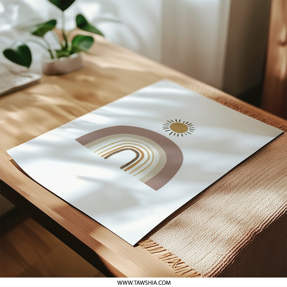 Boho Rainbow Photographic Print, Nursery Wall Art, Minimalist Sun Art, Kids Room Decor, Playroom Art, Modern Rainbow Print - Tawshia