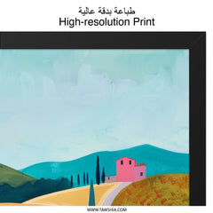 Tuscany Landscape Wall Art, Italian Countryside Print, Colorful Farmhouse Scenery, Modern Abstract Art, Home Decor Painting - Tawshia