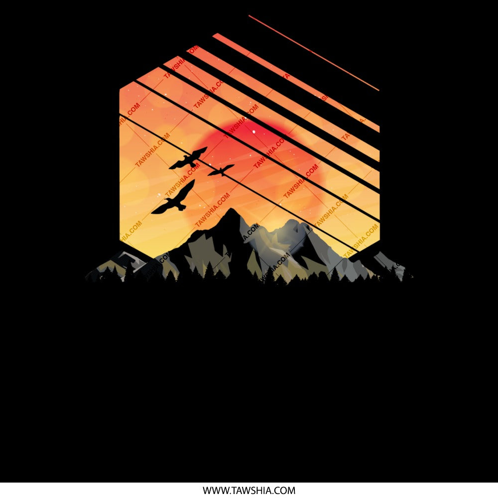 Geometric Mountain Silhouette Art with Bird Design product