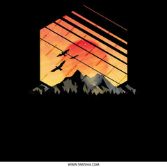 Geometric Mountain Silhouette Art with Bird Design product