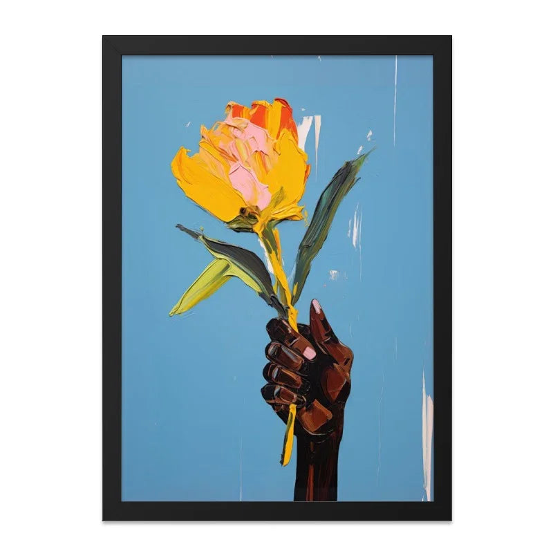 Yellow Flower Wall Art, Hand Holding Flower Print, Expressionist Art, Floral Wall Decor, Trendy Wall Art, Home Decor Art - Tawshia