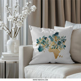 Floral World Map Pillow, Teal Gold Accent, Decorative Throw Cushion, Stylish Home Decor, Elegant Pillow, Unique Design, Accent Pillow - Tawshia