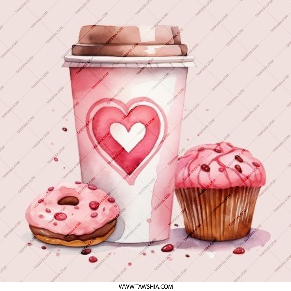 Coffee Donut Cupcake Pinback Button, Watercolor Food Button, Sweet Treat Accessory, Cute Button Badge, Valentine's Day Gift - Tawshia