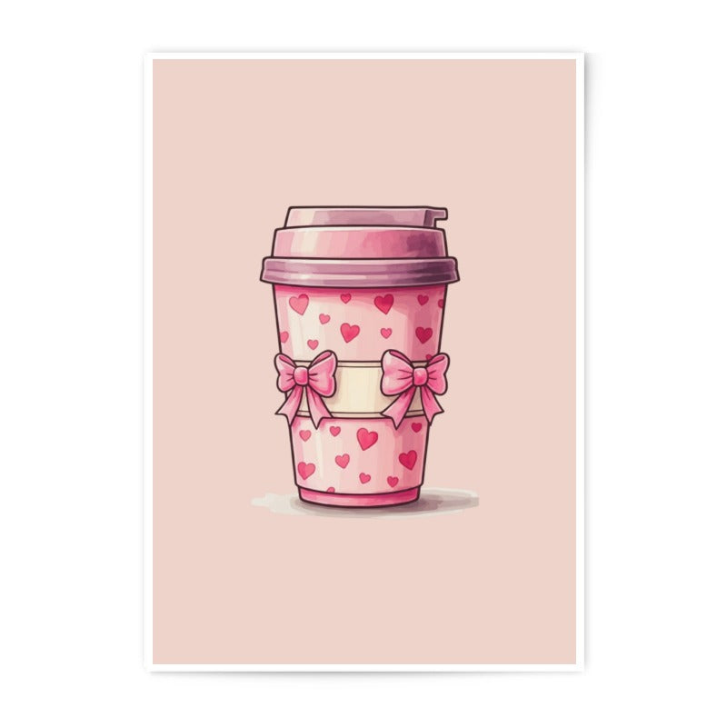 Pink Coffee Cup Photographic Print, Heart Art Print, Cute Food Decor, Valentine Decor, Coffee Lover Gift, Home Decor, Kitchen Art Print - Tawshia