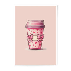 Pink Coffee Cup Photographic Print, Heart Art Print, Cute Food Decor, Valentine Decor, Coffee Lover Gift, Home Decor, Kitchen Art Print - Tawshia