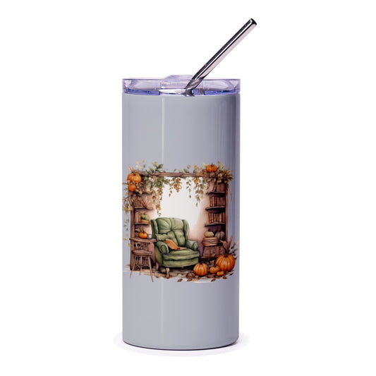Cozy Autumn Tumbler, Pumpkin Spice Season Tumbler, Fall Reading Nook Cup, Books and Armchair Tumbler, Seasonal Drinks Tumbler - Tawshia