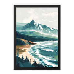 Mountain Ocean Wall Art, Coastal Landscape Print, Abstract Nature Scenery, Home Decor, Modern Art Print, Wall Decor, Framed Wall Art - Tawshia