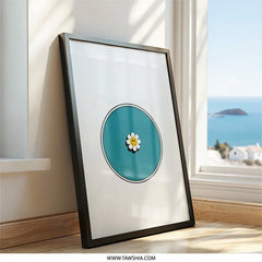 Retro Smiley Flower Wall Art, 70s Inspired Print, Cute Floral Decor, Teal Wall Art, Positive Vibes, Trendy Wall Decor, Minimalist Art - Tawshia