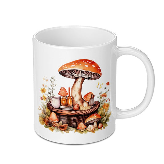 Mushroom Basket Mug, Cottagecore Aesthetic, Watercolor Art Mug, Fantasy Fungi Mug, Whimsical Gift, Nature Lover Mug, Unique Coffee Mug - Tawshia