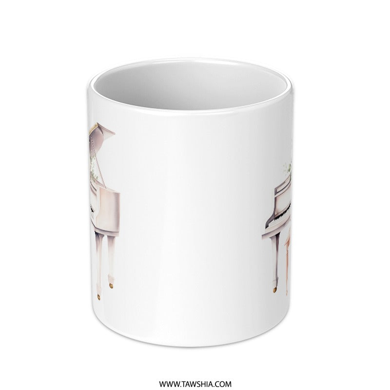 Floral Piano Mug, Watercolor Piano Art, Elegant Music Gift, Grand Piano Coffee Cup, Musician Gift, Piano Teacher Mug - Tawshia
