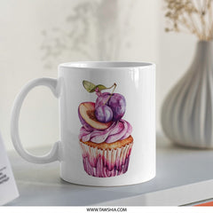Plum Cupcake Mug, Watercolor Fruit Mug, Pastry Lover Gift, Dessert Mug, Kitchen Decor, Foodie Gift, Baking Mug, Coffee Cup, Tea Mug - Tawshia