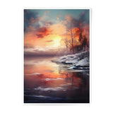 Winter Sunset Photographic Print, Landscape Art, Snowy Lake Reflection, Wall Decor, Nature Photography - Tawshia