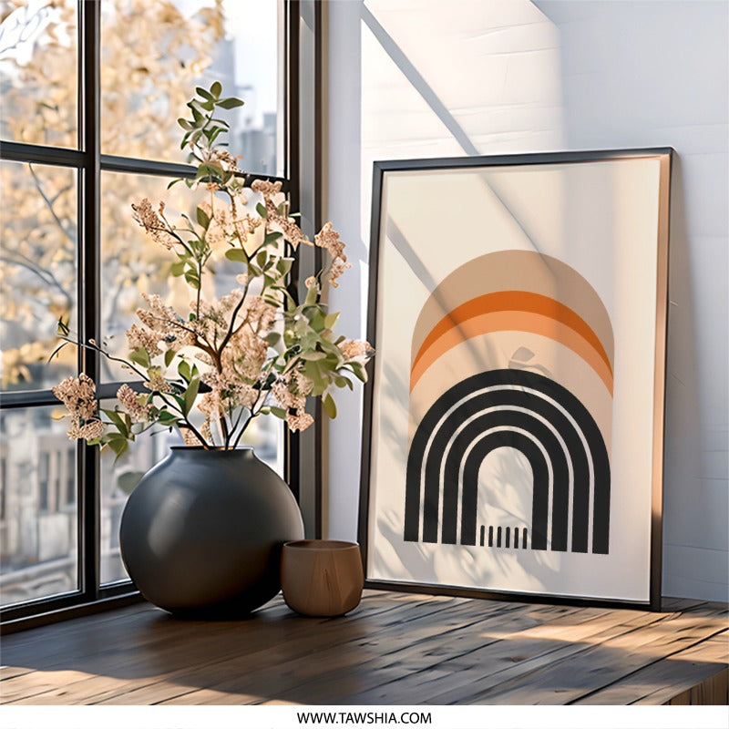Abstract Rainbow Wall Art, Modern Geometric Print, Neutral Tone Art, Minimalist Home Decor, Boho Wall Decor, Arches Poster - Tawshia