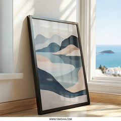 Abstract Mountain Wall Art, Modern Landscape Print, Geometric Art, Lake Reflection Art, Minimalist Home Decor, Nature Inspired Artwork - Tawshia