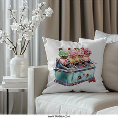 Ice Cream Machine Pillow, Foodie Decor, Dessert Lover Gift, Kitchen Accent Pillow, Retro Ice Cream Art Pillow, Sweet Treat Cushion - Tawshia