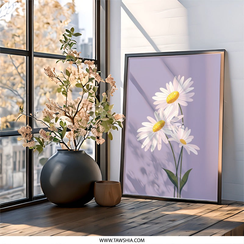 Daisy Flower Wall Art, Floral Print, Botanical Home Decor, Purple Wall Decor, Modern Art Print, Flower Art Print, Spring Wall Decor - Tawshia