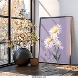 Daisy Flower Wall Art, Floral Print, Botanical Home Decor, Purple Wall Decor, Modern Art Print, Flower Art Print, Spring Wall Decor - Tawshia
