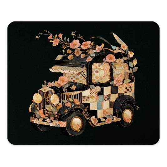 Floral Antique Car Mouse Pad, Checkered Cab Desk Accessory, Vintage Vehicle Art, Unique Computer Mat, Cute Office Decor, Gift for Her - Tawshia